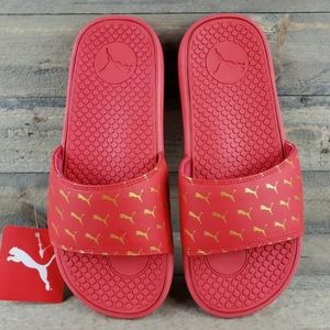Puma Cool Cat Bold 2 Slides Sandals Red Gold